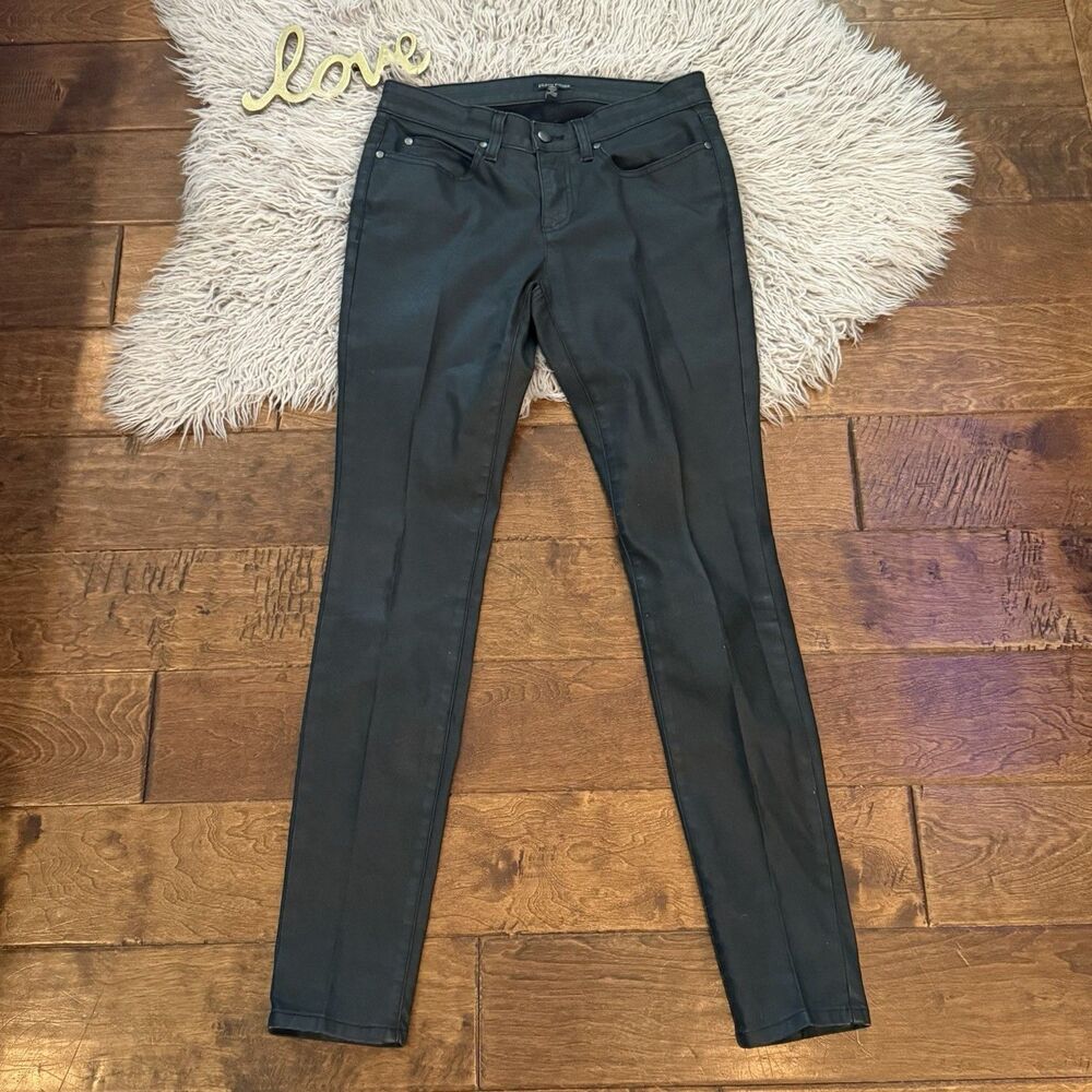 Eileen Fisher Womens Pants Black Coated Skinny Jeans Organic Cotton Stretch Sz 6